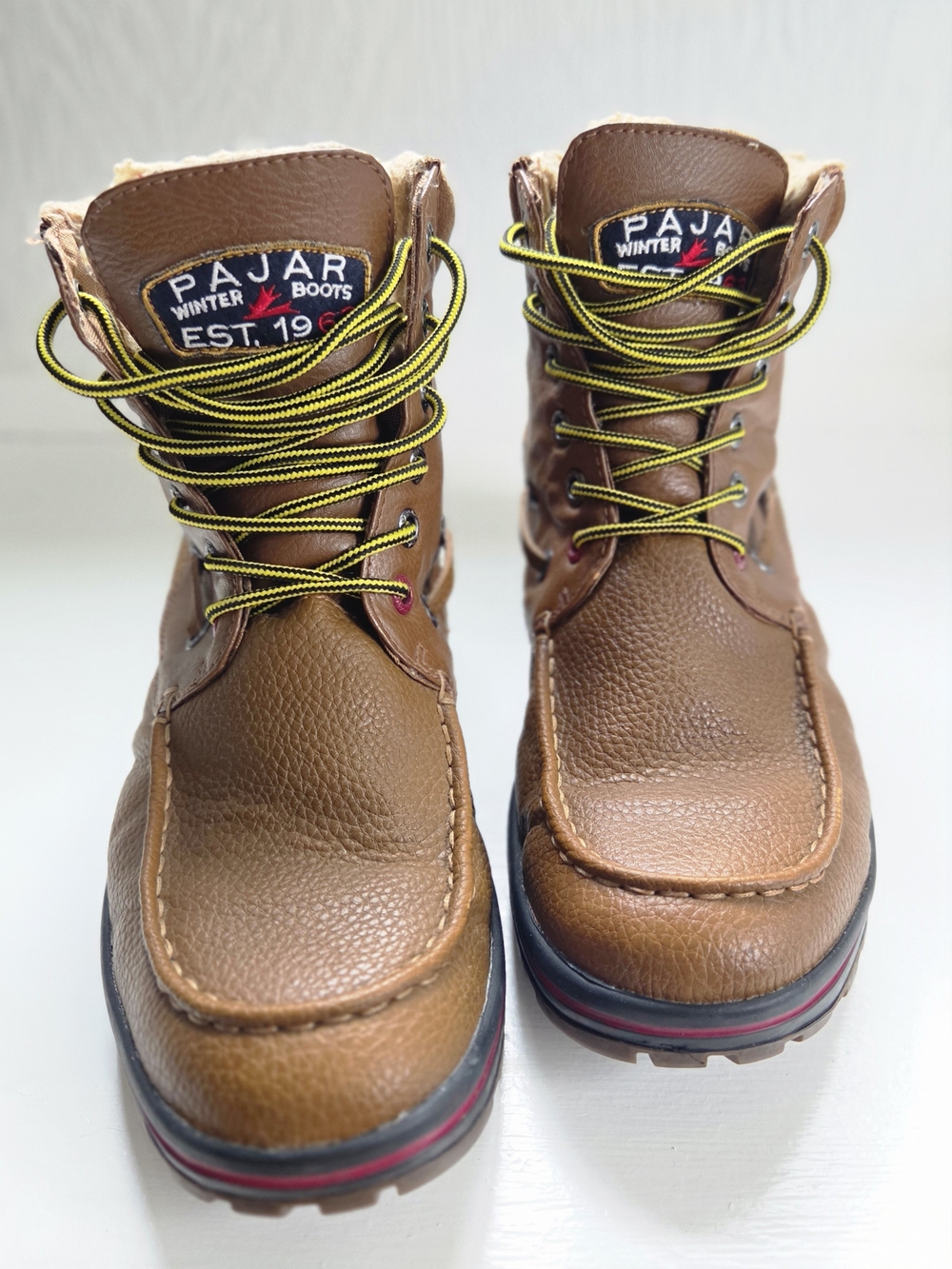 Pajar Brown Leather Men's Lace-Up Boots with Yellow-Trim Laces
